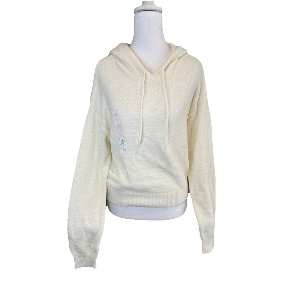 SO Juniors Hoodie Size L White Loungewear Crop Plush Yard Hooded Womens NWT